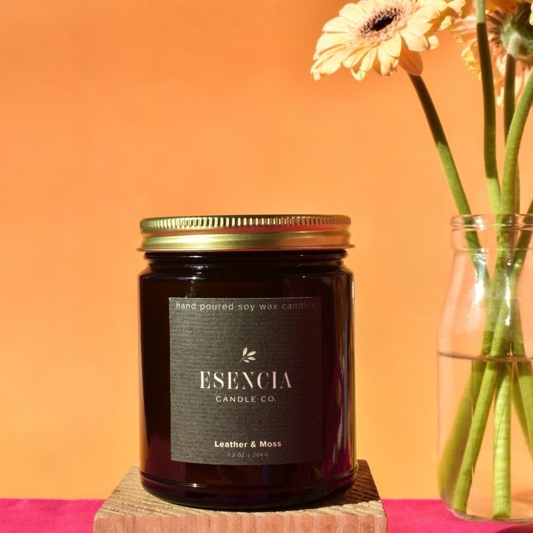 Leather & Moss Soy Candle- Oakmoss & Amber