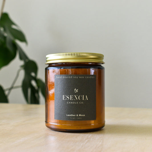Leather & Moss Soy Candle- Oakmoss & Amber